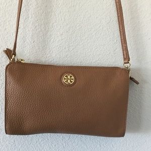 Tory Burch luggage colored top zip cross body.